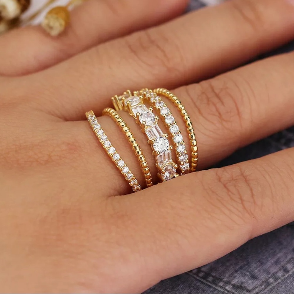 NEW  5 LAYER FULL DIAMOND STERLING SILVER RING